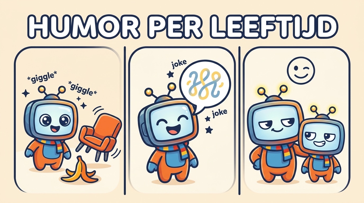 Illustratie: humor die voor elke leeftijd anders werkt, van slapstick tot woordgrap