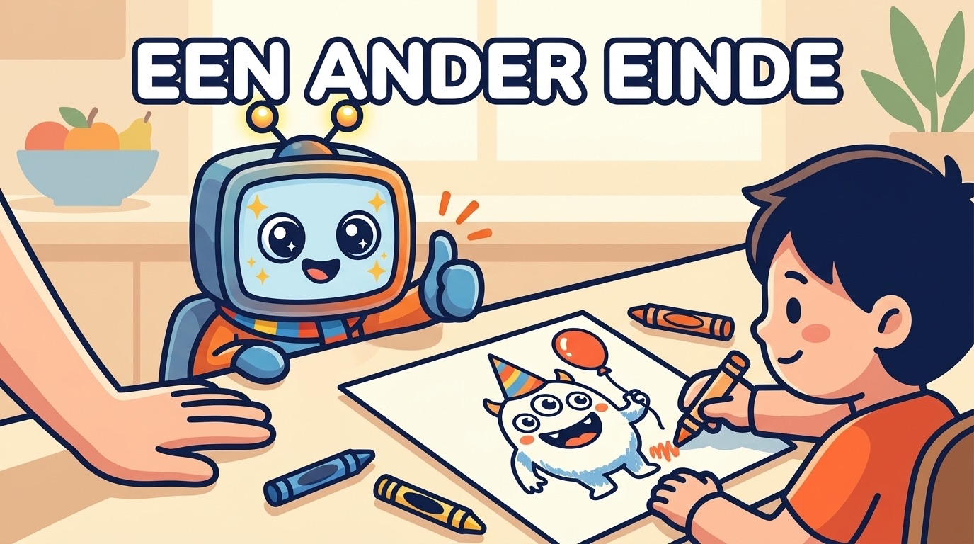 Illustratie: kind tekent de droom opnieuw met een grappig einde