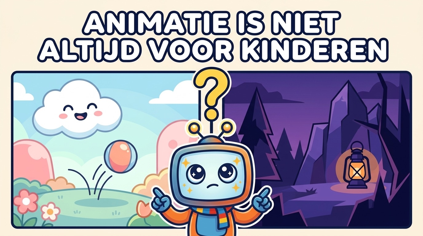 Illustratie: twee tekenfilmstijlen naast elkaar, één voor kinderen en één die dat niet is