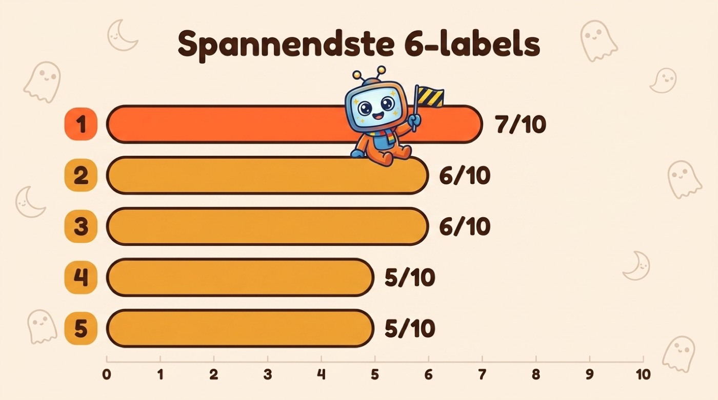 Staafdiagram: de vijf spannendste films met een 6-label, angstscores 5 tot 7 op 10