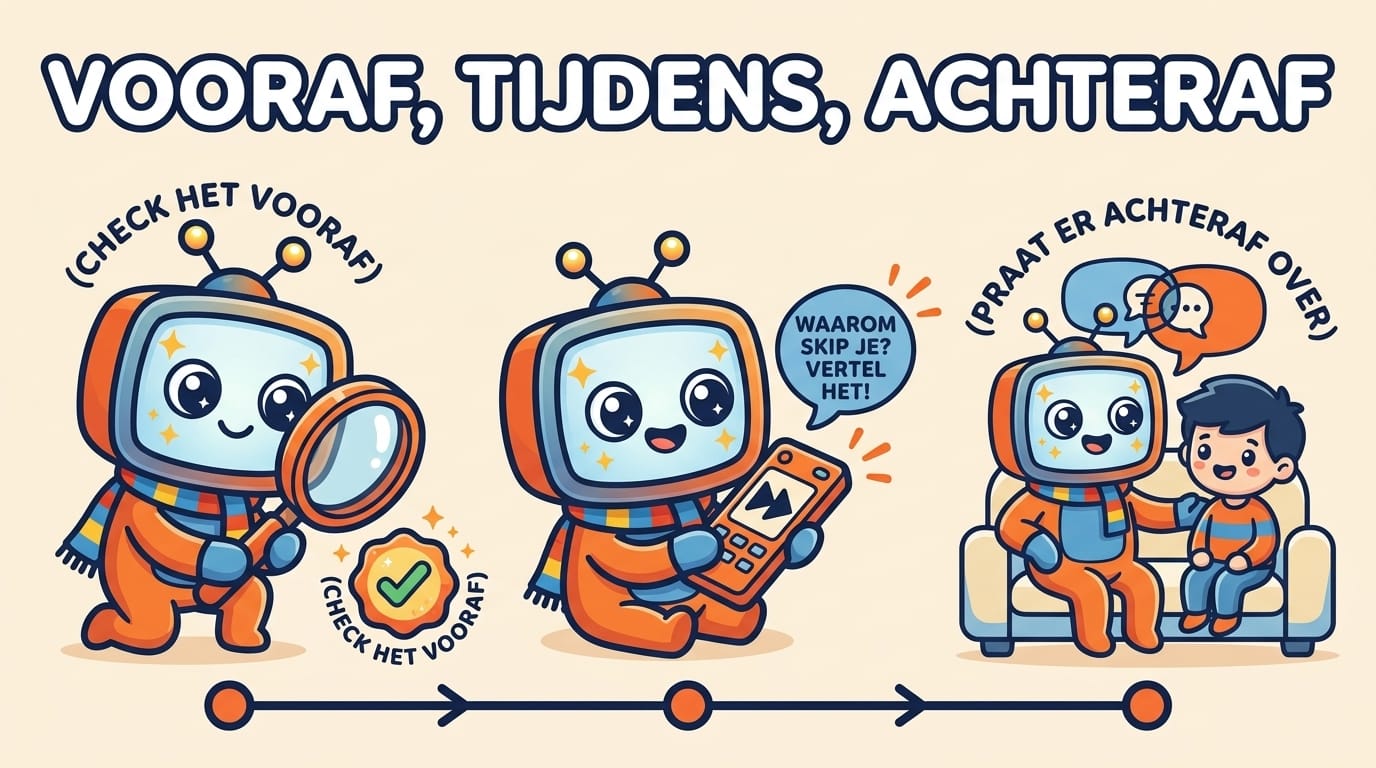 Illustratie: drie momenten om het gesprek te voeren, vooraf, tijdens en achteraf